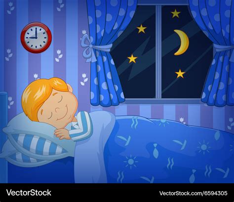 Cartoon little boy sleeping in the bed Royalty Free Vector