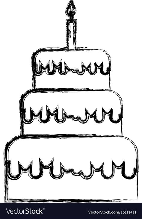 Sketch draw birthday cake cartoon Royalty Free Vector Image