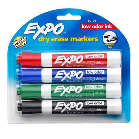 Expo® Low Odor Dry Erase Markers, Chisel Tip, Primary Colors, 4 Count - Walmart.com - Walmart.com