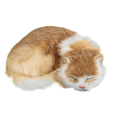 Realistic sleeping cat lifelike plush fake kitten fur furry animal figurine toys home ...