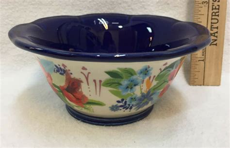 1 Cup Bowl Cobalt Blue Floral Flower The Pioneer Women Stoneware 5" Colorful | eBay