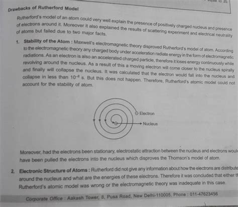 Drawbacks of Rutherford Model Rutherford's model of an atom could very we..