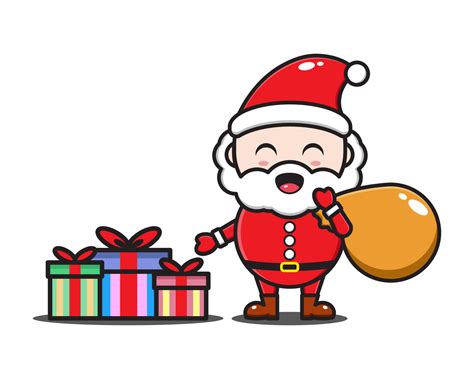 cute cartoon santa claus with christmas gift 4690187 Vector Art at Vecteezy