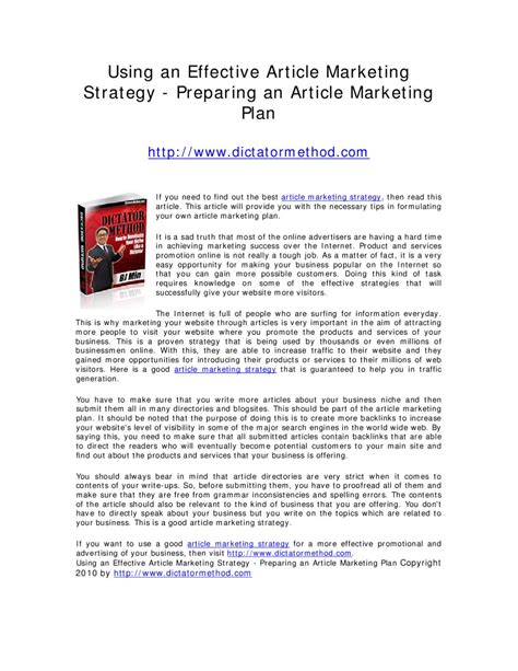 Using an Effective Article Marketing Strategy by BJ M. - Issuu