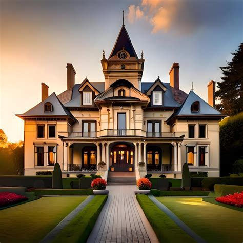 Premium AI Image | A grand Victorian mansion with intricate carvings and a sprawling garden ...