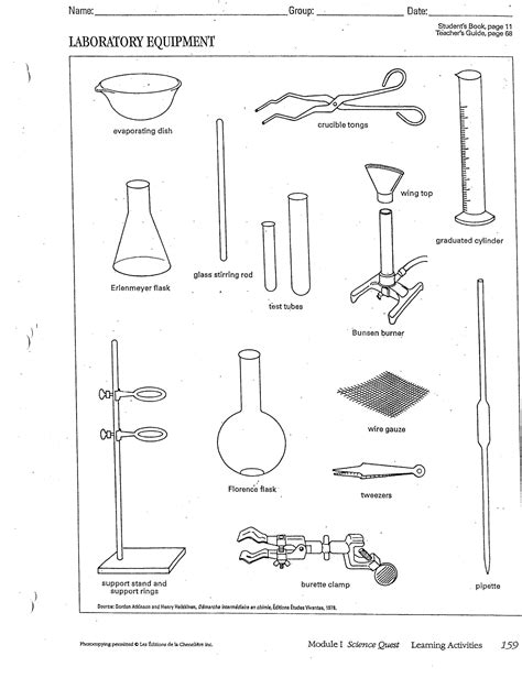 Common Laboratory Equipment Worksheet