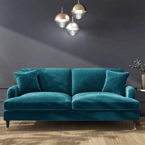 Payton Teal Blue Velvet 3 Seater Sofa | Furniture123 | Velvet sofa