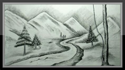 Mountain Scenery Drawing In Pencil Easy Pencil Sketch For Beginners Draw And Shade A Scenery ...