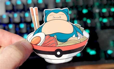 Snorlax Eating Ramen Noodles Poke Ball Ball Sicker Ramen Bowl Gift for Pokemon Lover Vinyl ...