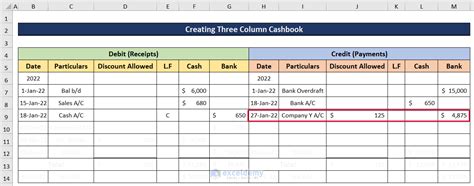 How to Create Three Column Cash Book in Excel - ExcelDemy