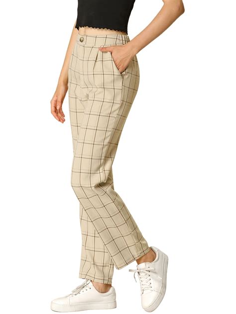 Allegra K - Allegra K Women's Plaid Pockets Elastic Waist Straight Leg Pant - Walmart.com ...