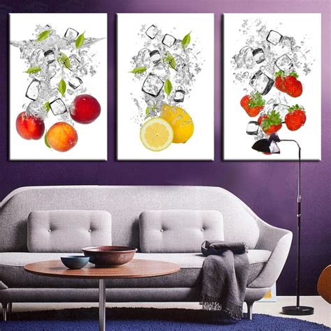 3 Piece Wall Art Water And Fruit Canvas Prints HD Picture Wall Mural Home Decor Canvas Artwork ...