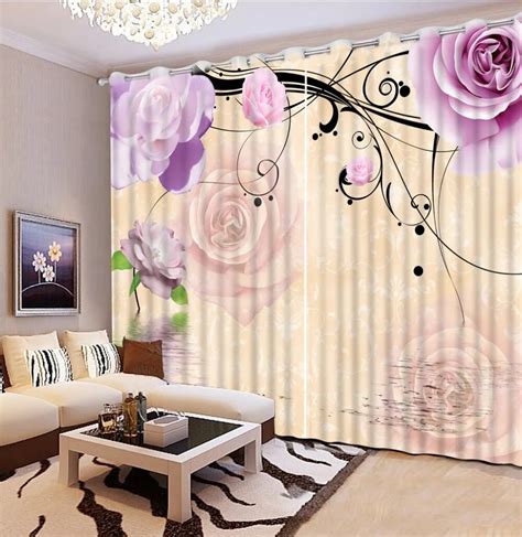 curtains living room window curtain living room purple flower rose 3d curtains window curtain ...