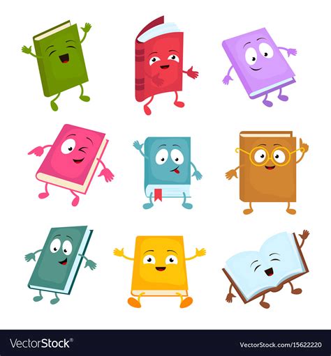 Funny and cute cartoon book characters Royalty Free Vector