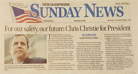 New Hampshire Union Leader endorses Christie