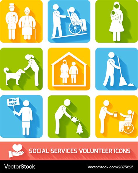 Social services icons set flat Royalty Free Vector Image