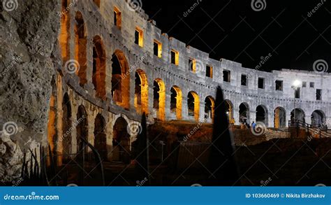 Pula, Croatia. View of the Night Coliseum Editorial Stock Image - Image of monument, view: 103660469