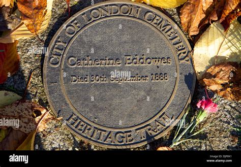 Memorial marker (Grave) to Catherine Eddowes, the 4th victim of Jack the Ripper, City of London ...