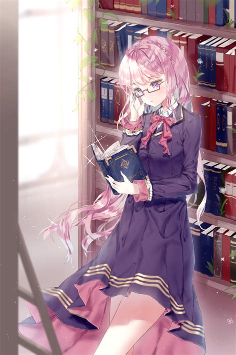 Reading in Library [Original] : AnimeGirlsReading