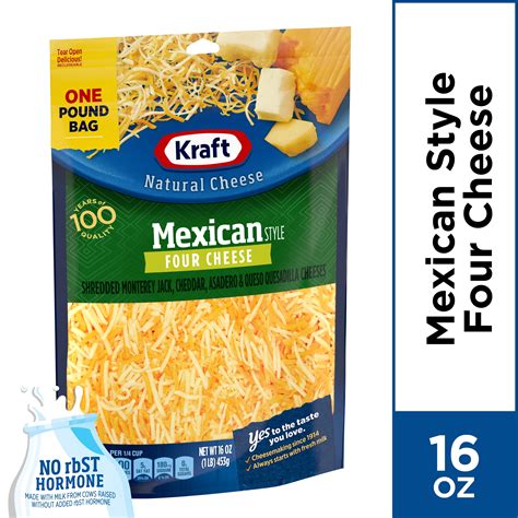 Kraft Mexican Style Four Cheese Blend Shredded Cheese, 16 oz Bag - Walmart.com - Walmart.com