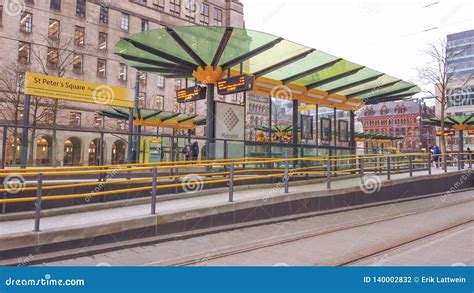 St Peter S Square Metrolink Tram Station in Manchester - MANCHESTER, ENGLAND - JANUARY 1, 2019 ...