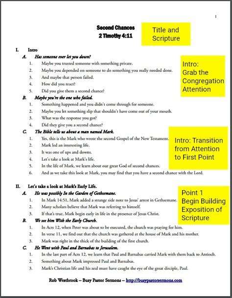 An Annotated Example of a Sermon Outline