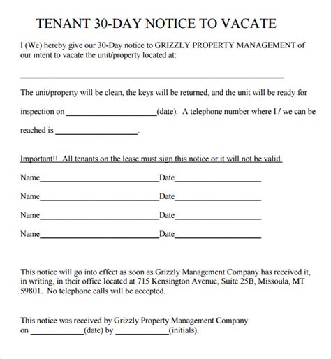 Printable 30 Day Notice To Landlord - Printable Templates