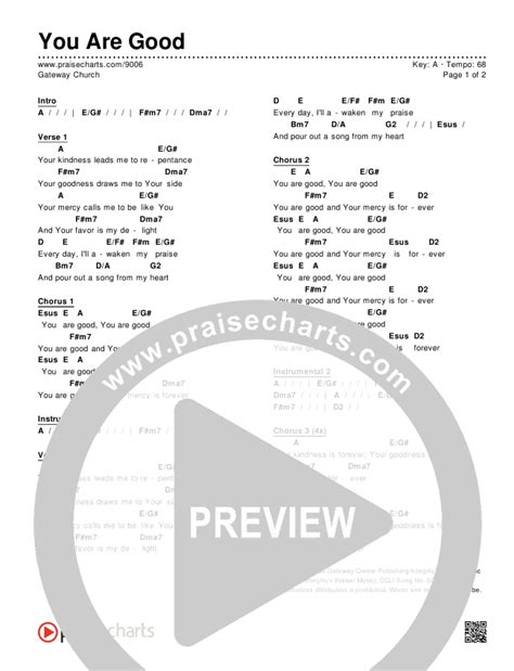 You Are Good Chords PDF (Gateway Worship) - PraiseCharts