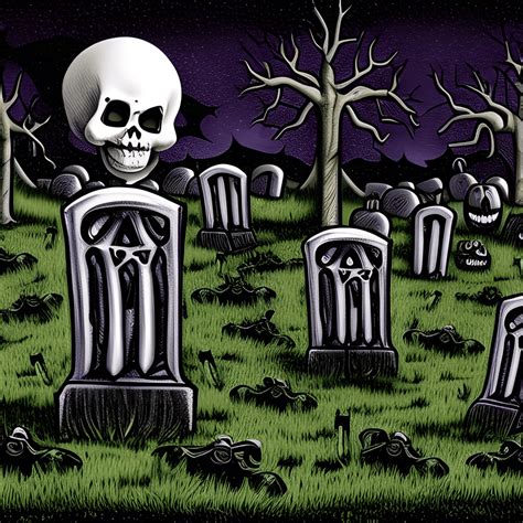 Halloween Graveyard Scene Spooky Illustrated · Creative Fabrica