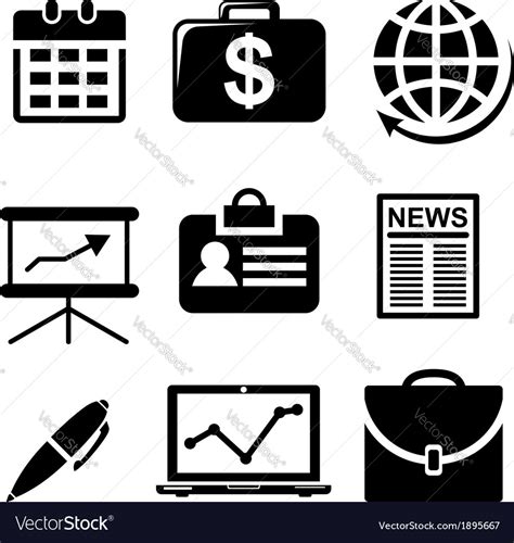 Set of black and white business icons Royalty Free Vector