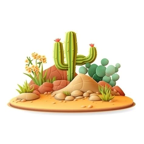 Premium AI Image | Cartoon cactus in the desert with flowers