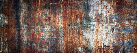 Rusty metal wall, old sheet of iron covered with rust with multi-colored paint Stock Photo ...