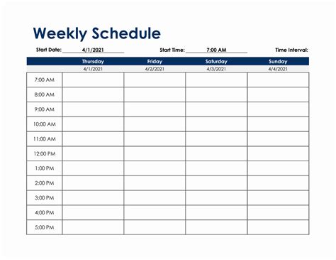 Weekly Schedule Template in Excel