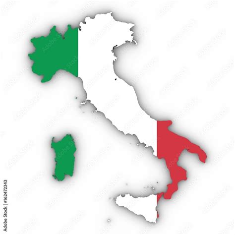 Italy Map Outline with Italian Flag on White with Shadows 3D Illustration Stock Illustration ...