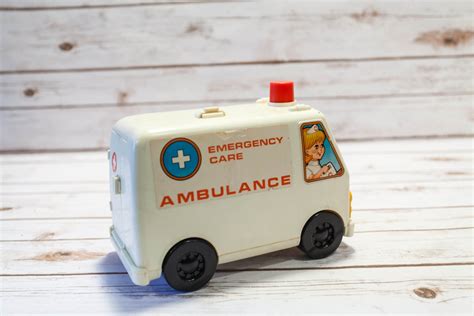 Vintage 1970s TOMY Ambulance Toy Emergency Care Car Toy Kids Decor Nurse Doctor Toy