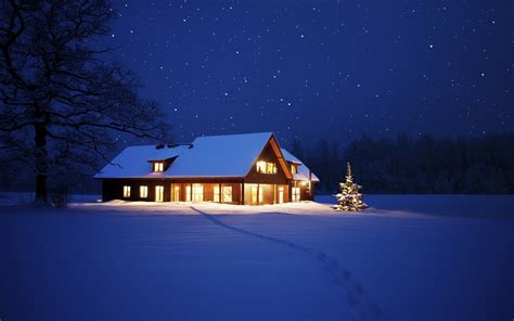 nature, Cabin, Winter, Snow, Night Wallpapers HD / Desktop and Mobile Backgrounds