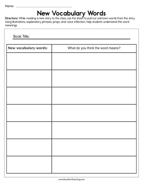 New Vocabulary Words Worksheet - Have Fun Teaching | Vocabulary word worksheet, Vocabulary ...