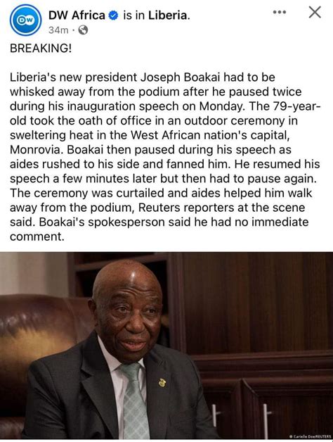 New Liberian President suffers heatstroke during inauguration ceremony – Cocorioko