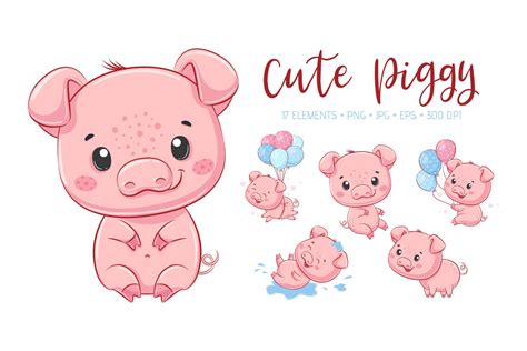 Cute Baby Pig Clipart PNG, JPG, EPS, 300 DPI (952077) | Illustrations | Design Bundles