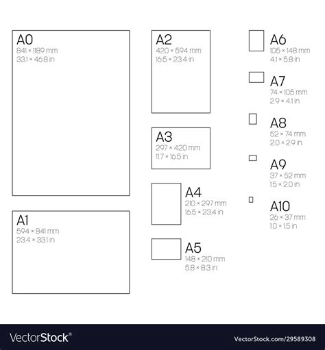 A series paper sizes with labels and dimensions Vector Image