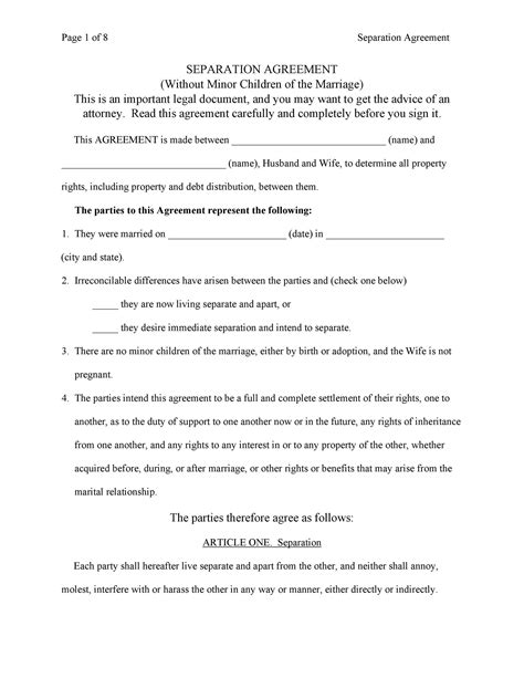 Unmarried Separation Agreement Template | HQ Printable Documents