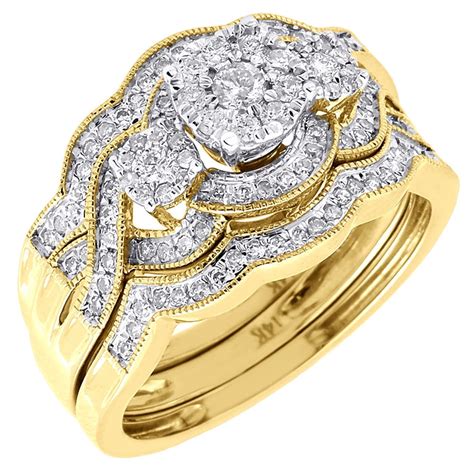 Jewelry For Less - Diamond Wedding 3 Piece Bridal Set 14K Yellow Gold Round Engagement Ring 1/2 ...