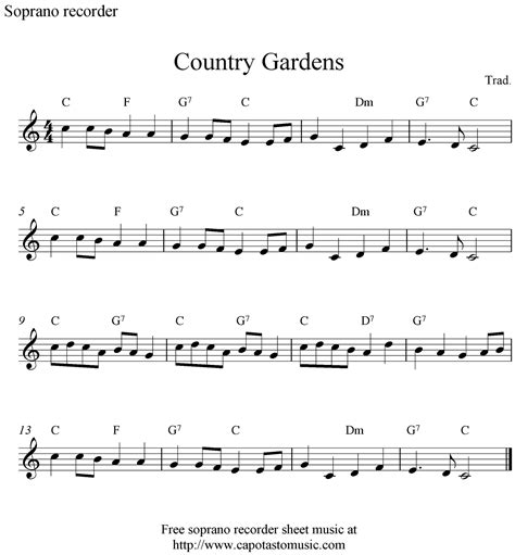 Free soprano recorder sheet music, Country Gardens | Recorder sheet music, Recorder music, Sheet ...