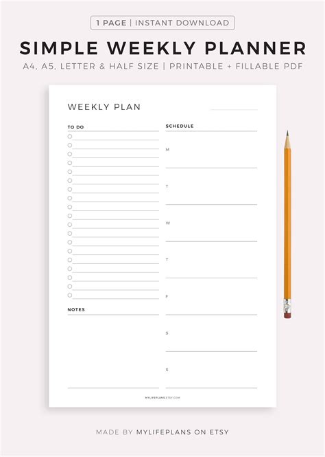 Simple Weekly Planner Printable Weekly to Do List Weekly | Etsy Australia