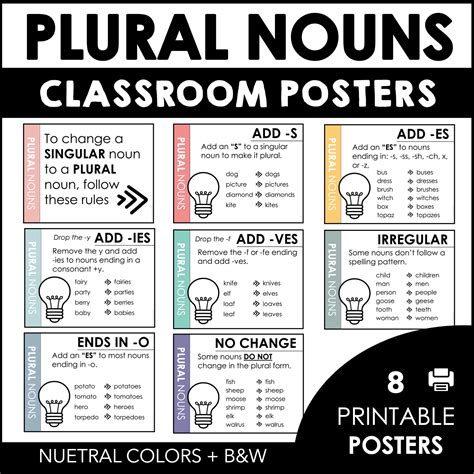 Plural Noun Spelling Rules Classroom Posters - s, es, ies, ves & Irregular NOUNS | Made By Teachers