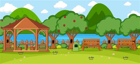 Outdoor scene with pavilion in the park 2732488 Vector Art at Vecteezy