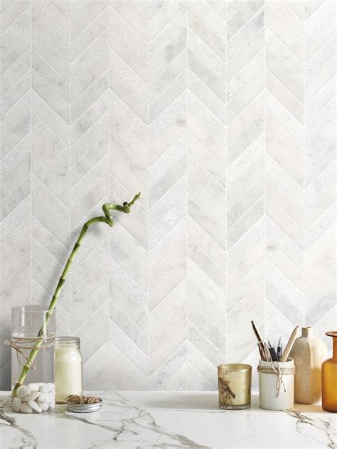 White Modern Marble Chevron Backsplash Tile | Backsplash.com