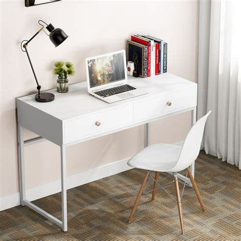 Tribesigns 47" Computer Desk with 2 Drawers, Modern Simple Laptop Desk , Rectangular White desk ...