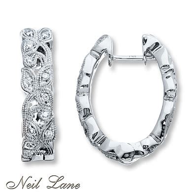 Kay Jewelers Diamond Hoop Earrings 1/5 ct tw Round-cut Sterling Silver- Diamond Earrings