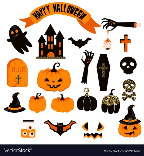 Halloween clipart set spooky pumpkin icons Vector Image